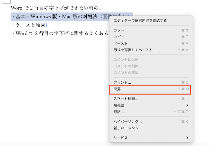 Wordで2行目の字下げができない時の対処法【Mac編】ぶら下げインデントの設定