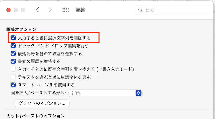 Wordで改行を削除できない時の対処法【Mac編】②：置換入力の有効化