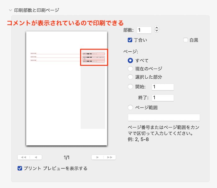 Wordでコメントを印刷できない時の対処法【Mac編】対処法①：コメントの表示