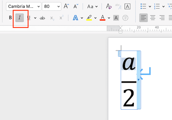 Wordで数式を入力できない時の対処法【Mac編】③：アルファベットを「Cambria Math + 斜体」で設定