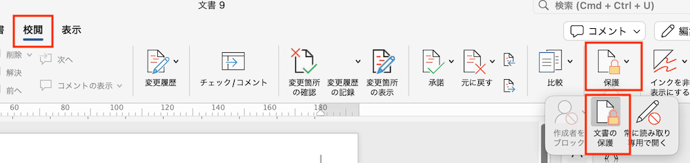 Wordで直接入力できない時の対処法【Mac編】対処法対処法②：文書の保護解除