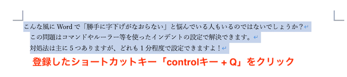 Wordで勝手に字下げがなおらない時の対処法【Mac編】②：ショートカットキーを設定