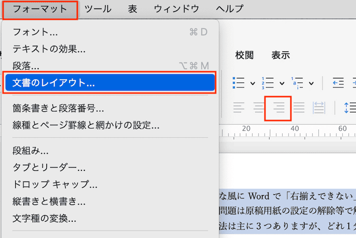 Wordで右揃えできない時の対処法3選【Mac編】②：原稿用紙の設定を解除