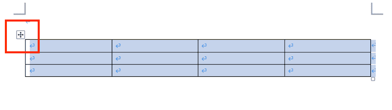 Wordで表の移動ハンドルを選択できない時の対処法【Mac編】①：表を選択し移動ハンドルを表示