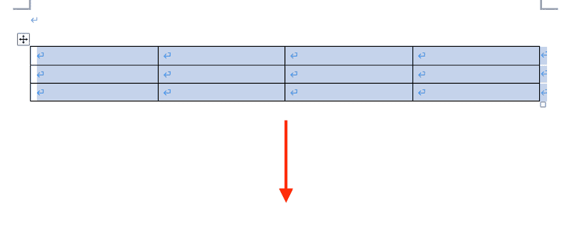 Wordで表の移動ハンドルを選択できない時の対処法【Mac編】①：表を選択し移動ハンドルを表示