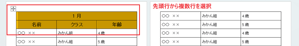 Wordでタイトル行の繰り返しができない時の対処法【Windows版】①：複数行を選択して設定