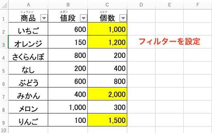 Excelで色フィルターができない時の対処法【Mac編】①：フィルター機能から抽出