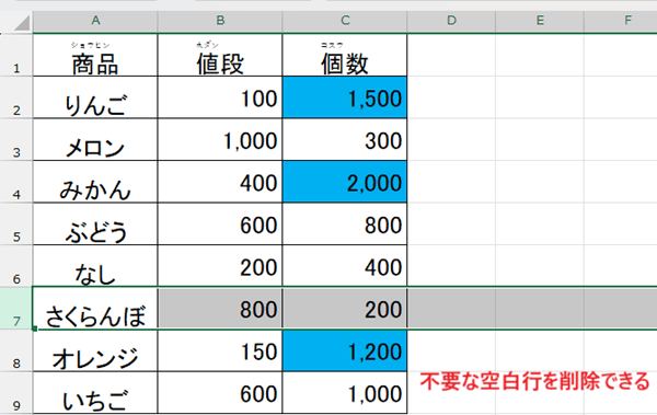 Excelで色フィルターができない時の対処法【Windows版】②：空白行の削除